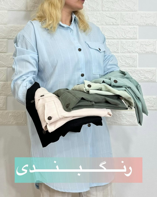 مانتو زنانه سایز دار،جنس جکوار کاغذی،رنگبندی متنوع،تک جیب دکمه خور،بلند